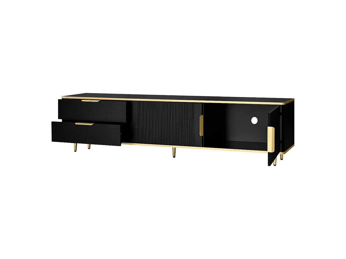 Meuble TV en Bois Noir 175 cm 2 Portes - MODERNLUXE vue 8