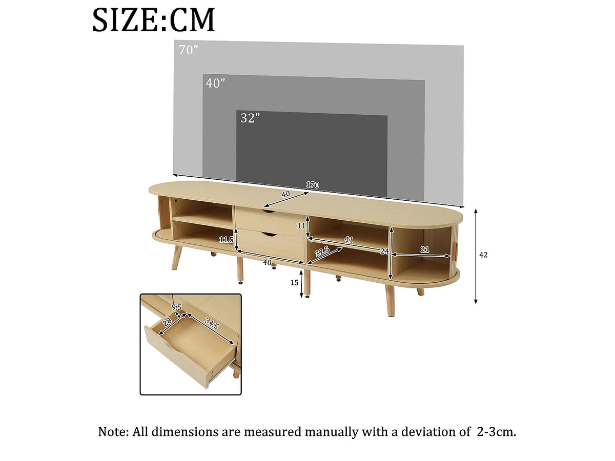 Meuble TV Bas en Bois 175 cm 2 Portes - MERAX vue 7