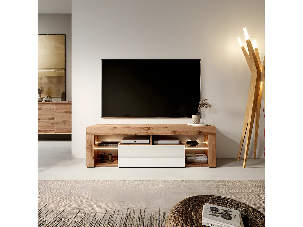 Meuble TV Effet Chêne Blanc - BIANKO