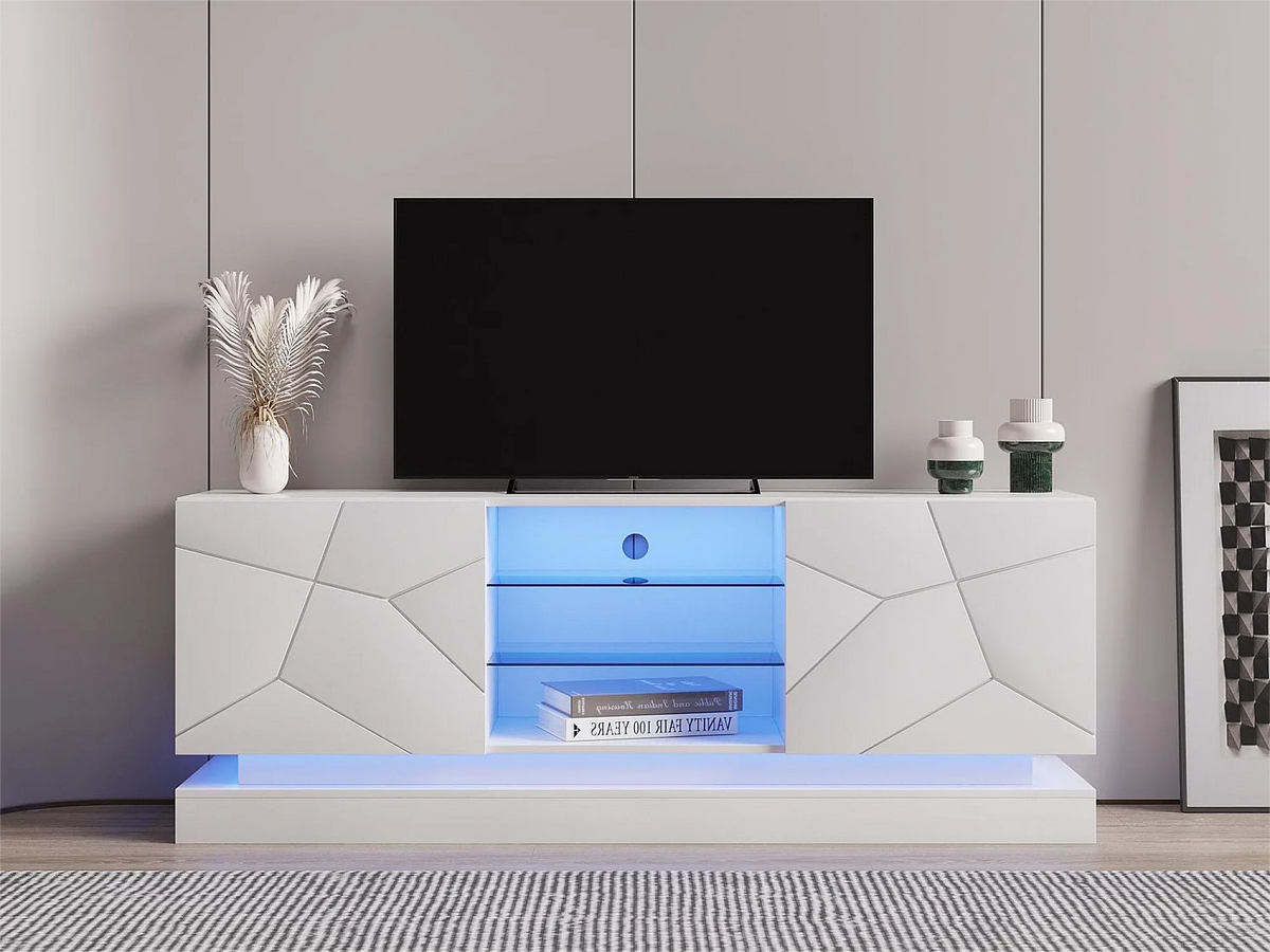 Meuble TV en Bois Blanc 160 cm - MERAX