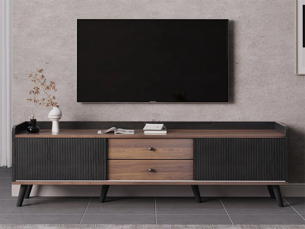 Meuble TV en Bois Noir 160 cm - MERAX