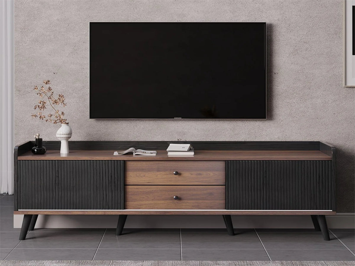 Meuble TV en Bois Noir 160 cm - MERAX
