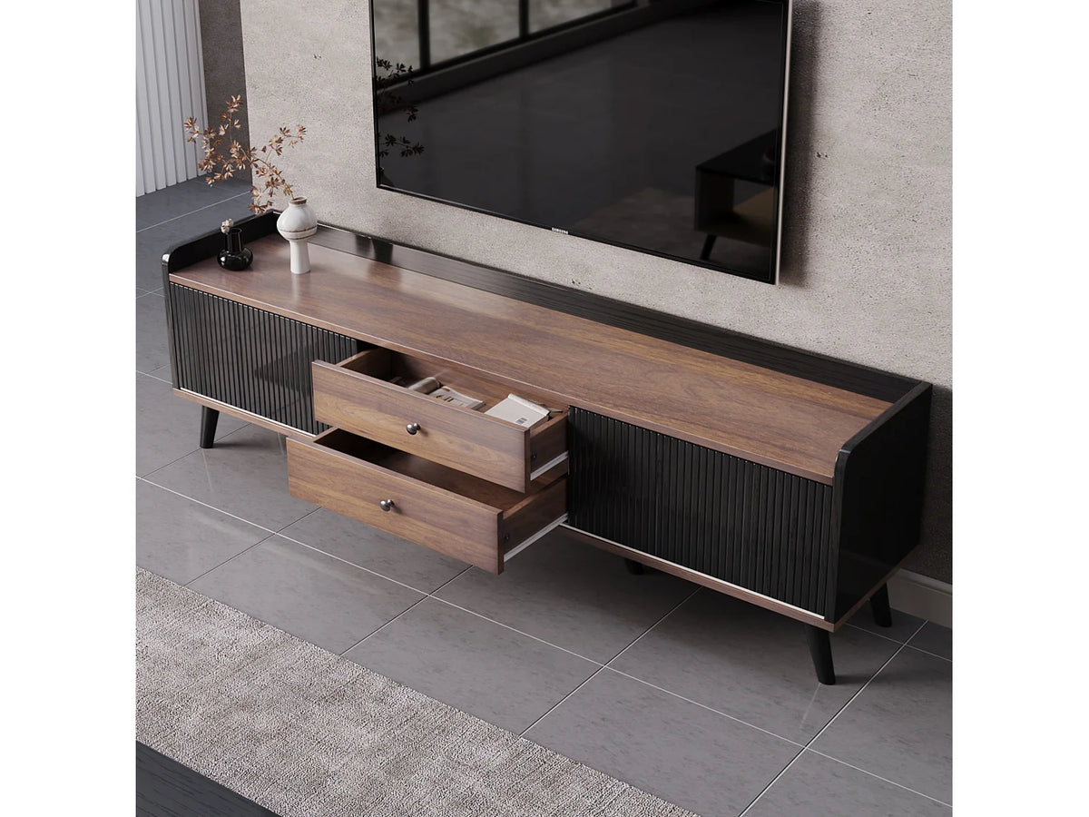 Meuble TV en Bois Noir 160 cm - MERAX vue 2