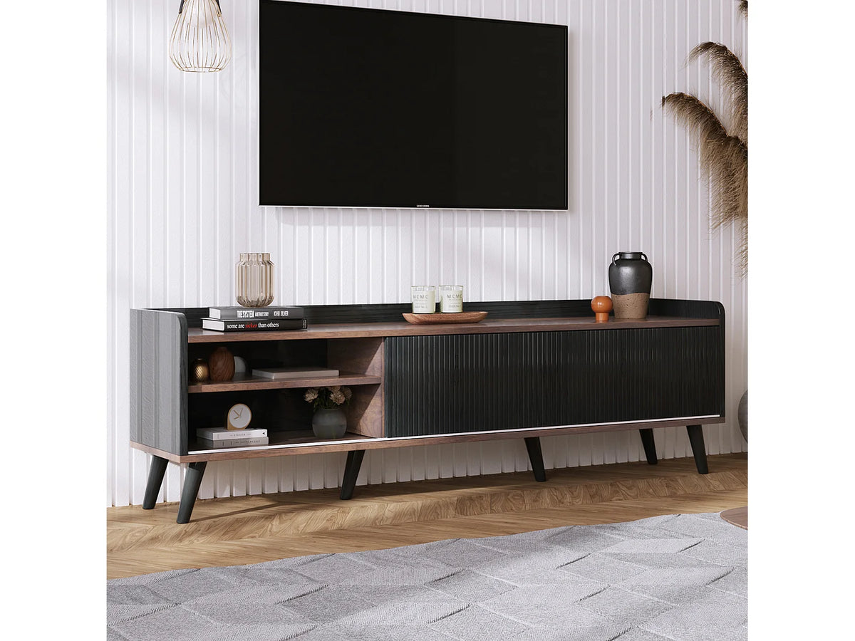 Meuble TV en Bois Noir 160 cm - MERAX vue 3
