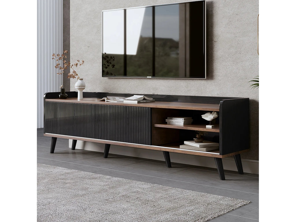 Meuble TV en Bois Noir 160 cm - MERAX vue 4