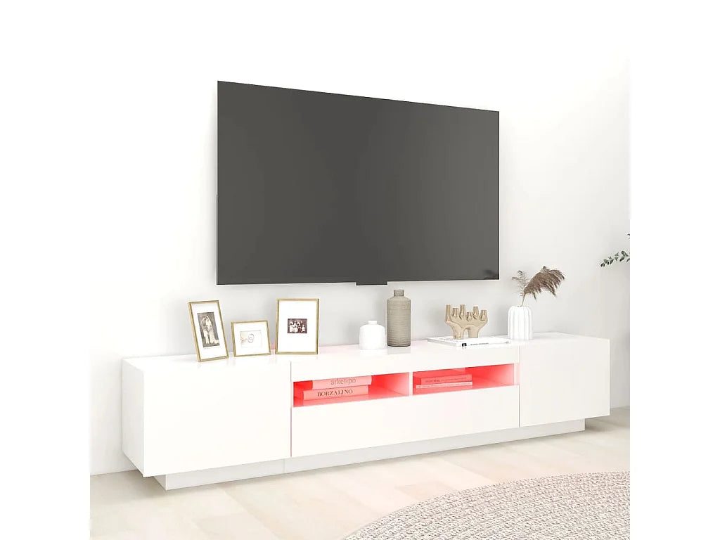 Meuble TV en Bois Blanc 200 cm - MAISON CHIC vue 3