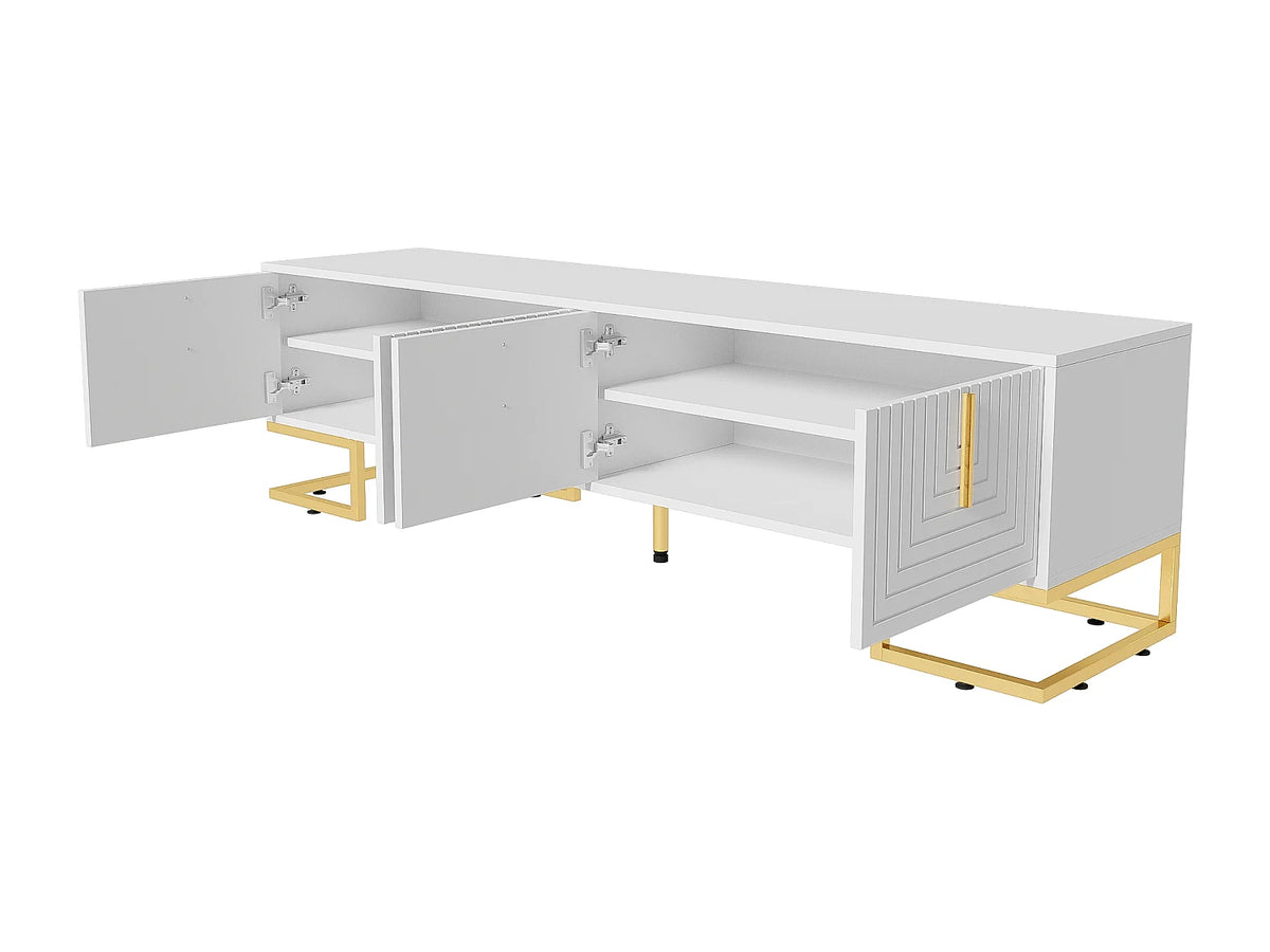 Meuble TV en Bois Blanc 170 cm Doré - MODERNLUXE vue 4
