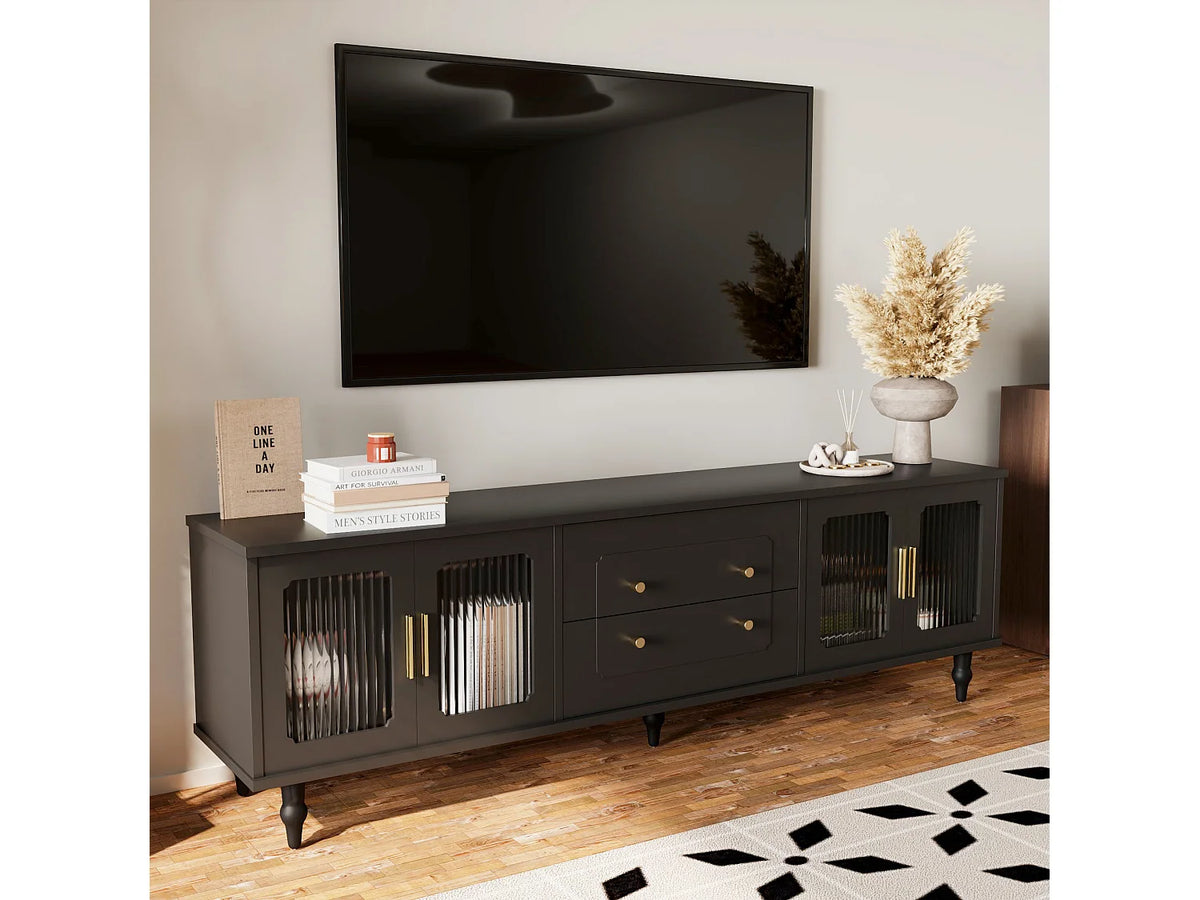 Meuble TV en Bois Noir 175 cm - MERAX vue 2