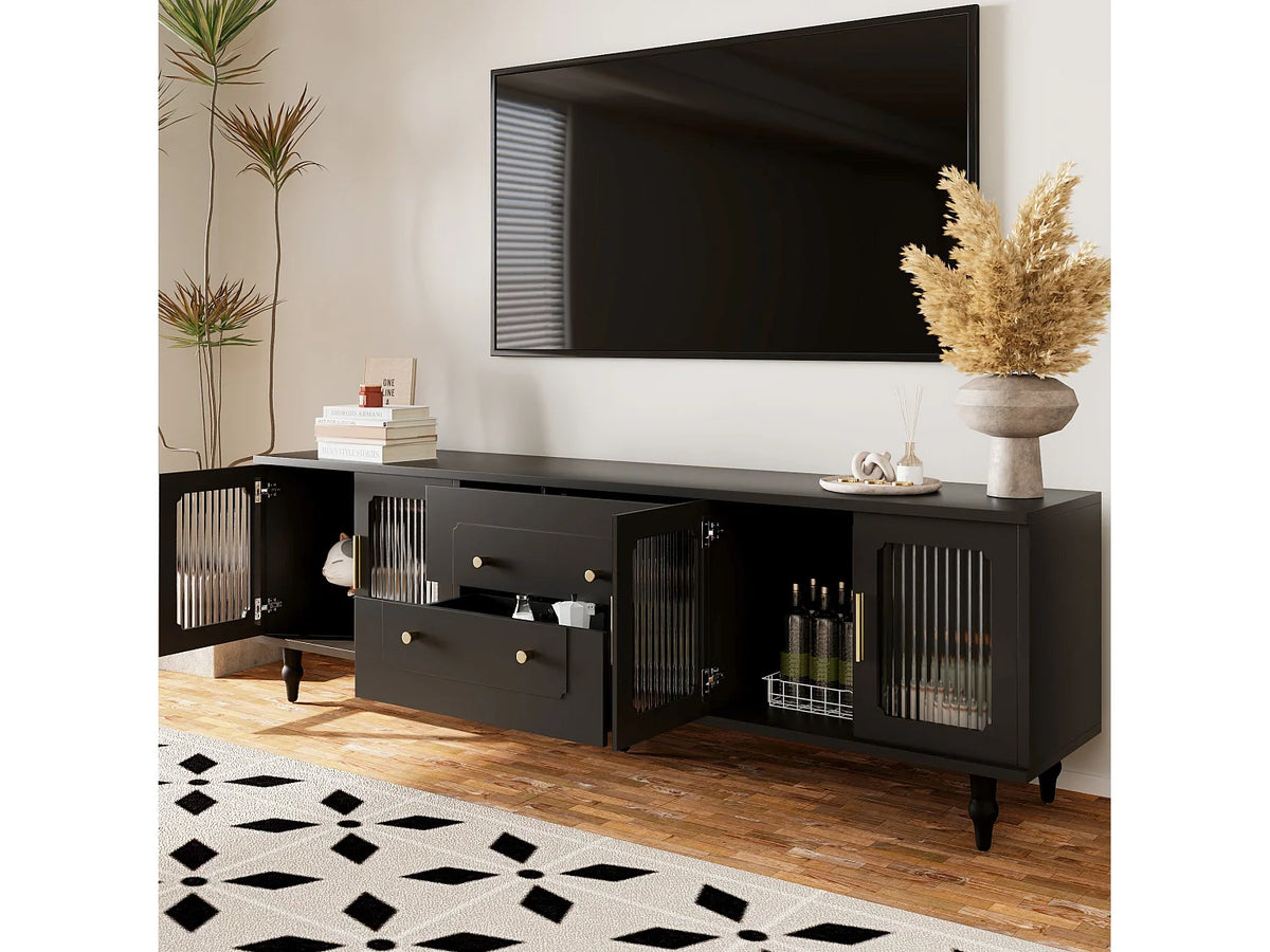 Meuble TV en Bois Noir 175 cm - MERAX vue 3