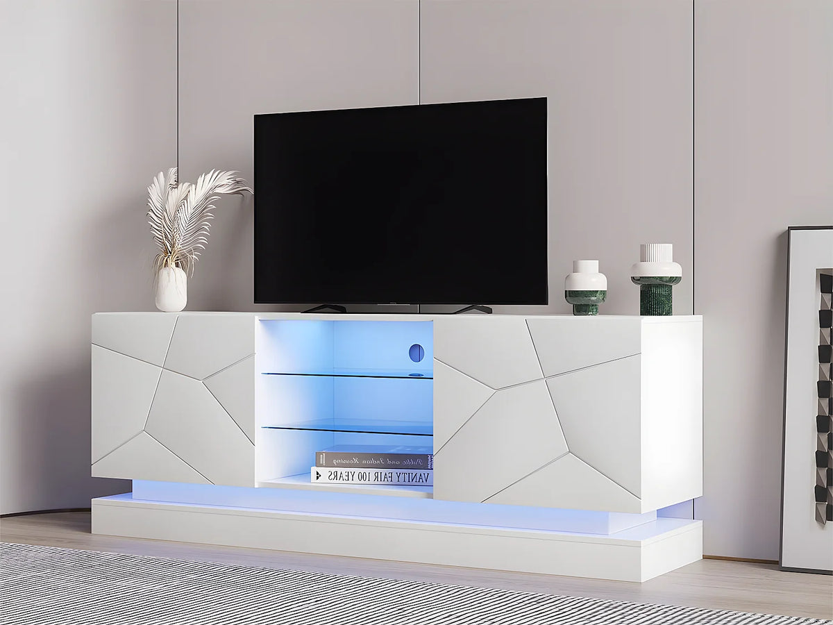 Meuble TV en Bois Blanc 160 cm 2 Portes - MODERNLUXE