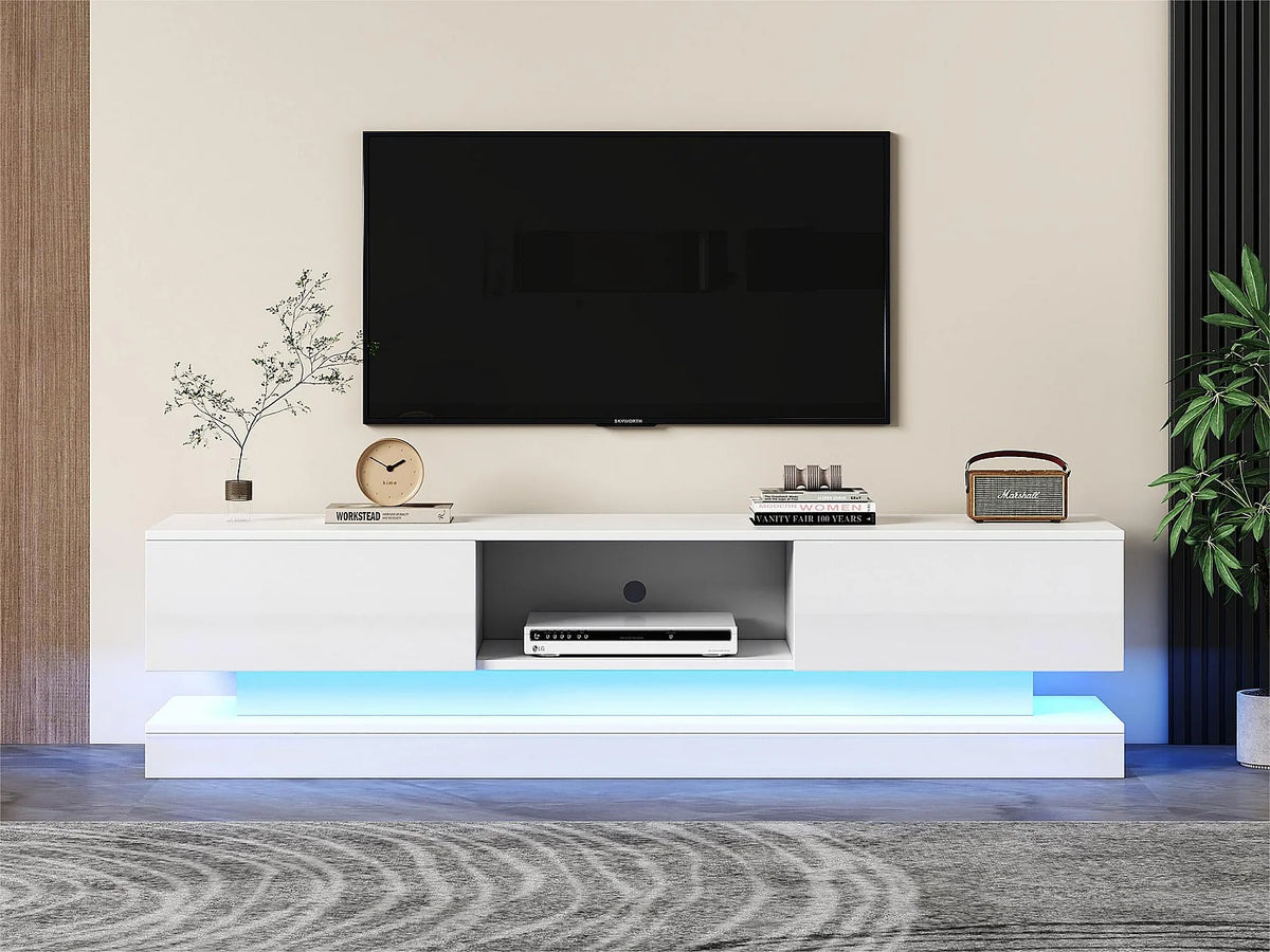 Meuble TV en Bois Blanc 160 cm 2 Tiroirs - MODERNLUXE