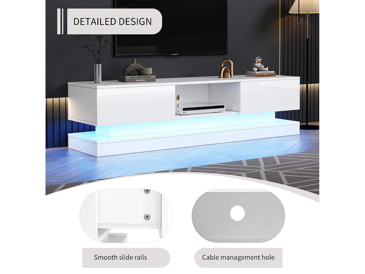 Meuble TV en Bois Blanc 160 cm 2 Tiroirs - MODERNLUXE vue 2