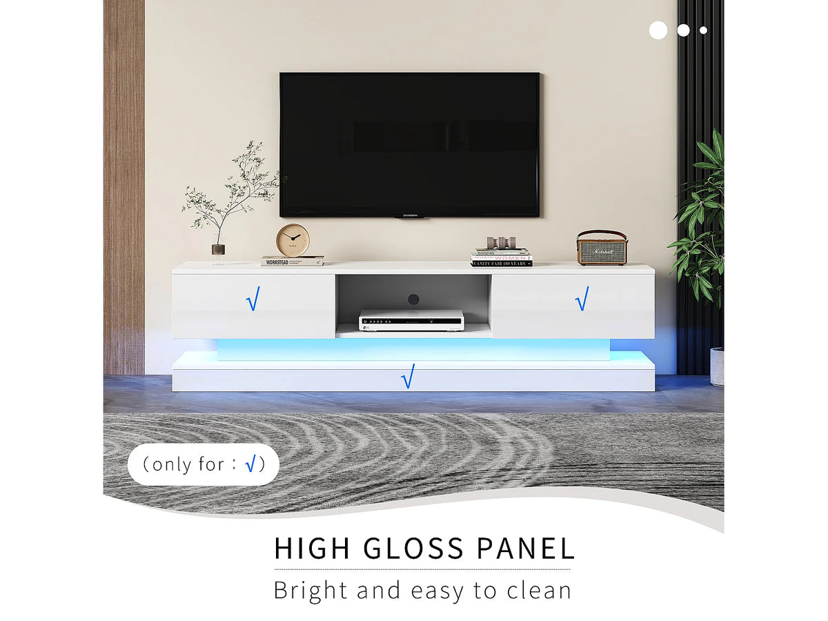 Meuble TV en Bois Blanc 160 cm 2 Tiroirs - MODERNLUXE vue 3