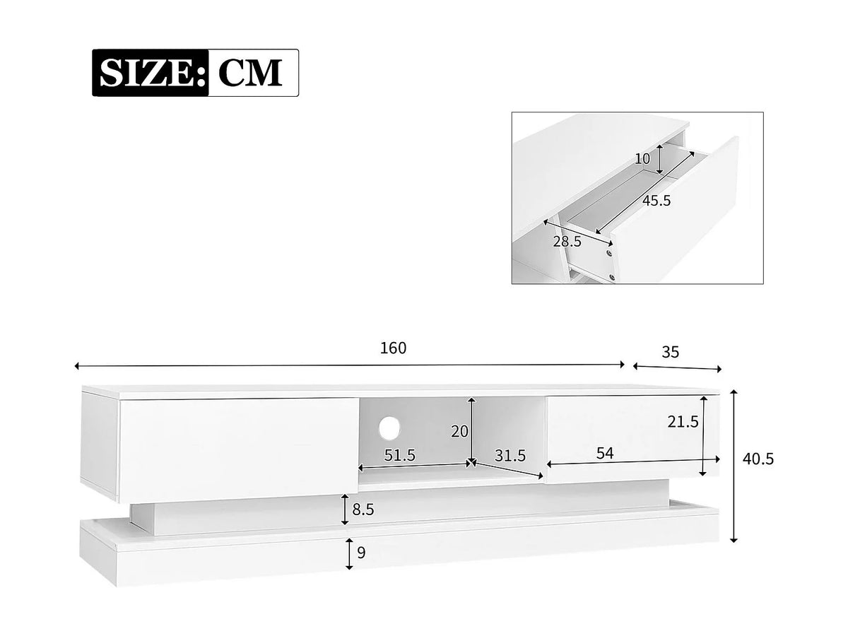 Meuble TV en Bois Blanc 160 cm 2 Tiroirs - MODERNLUXE vue 4