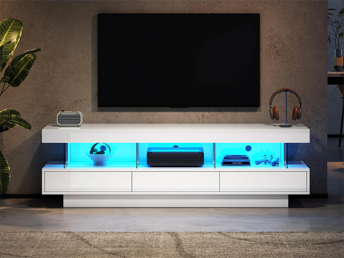 Meuble TV en Bois Blanc 160 cm avec LED - MODERNLUXE