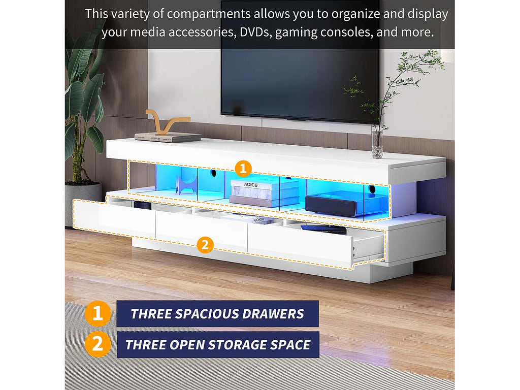 Meuble TV en Bois Blanc 160 cm avec LED - MODERNLUXE vue 3
