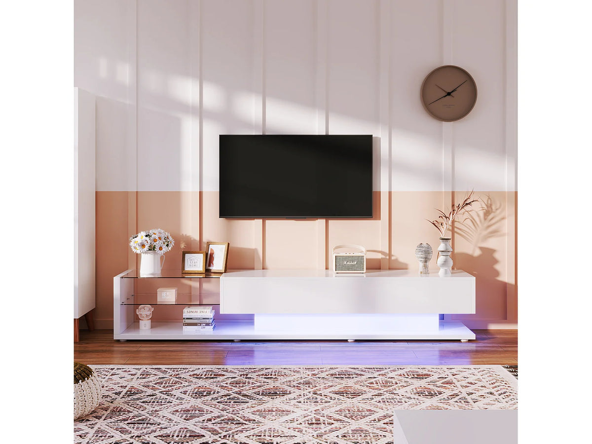 Meuble TV en Bois Blanc 170 cm 2 Tiroirs - MERAX
