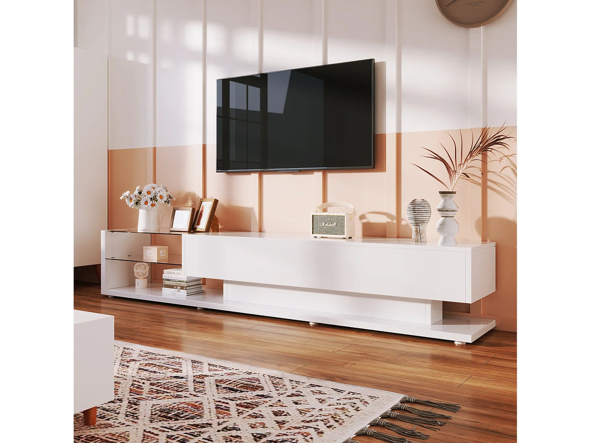 Meuble TV en Bois Blanc 170 cm 2 Tiroirs - MERAX vue 4