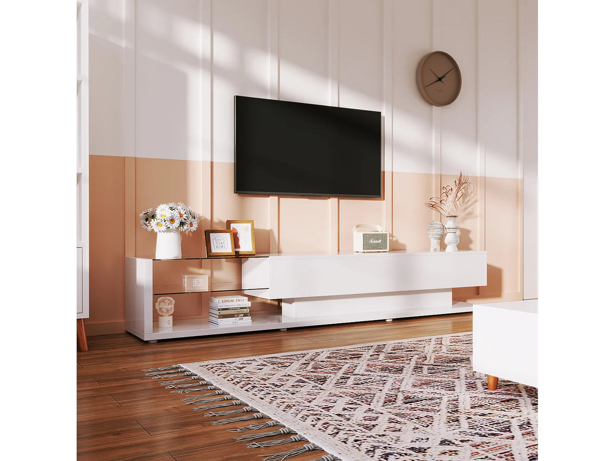 Meuble TV en Bois Blanc 170 cm 2 Tiroirs - MERAX vue 6