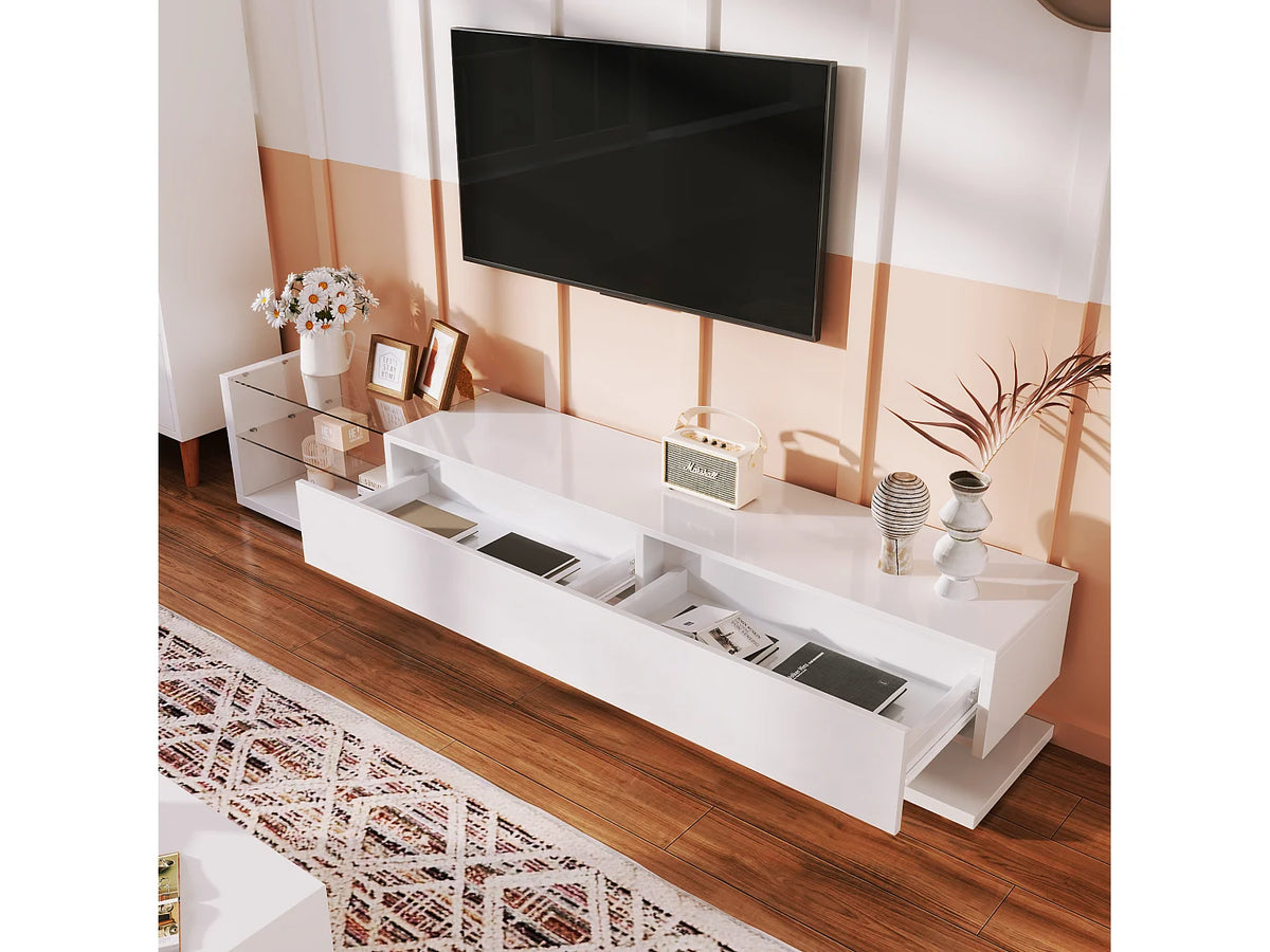 Meuble TV en Bois Blanc 170 cm 2 Tiroirs - MERAX vue 7