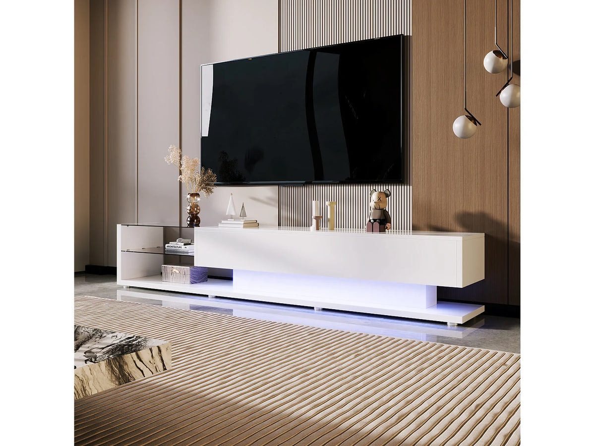 Meuble TV en Bois Blanc 170 cm 2 Tiroirs - MERAX vue 8