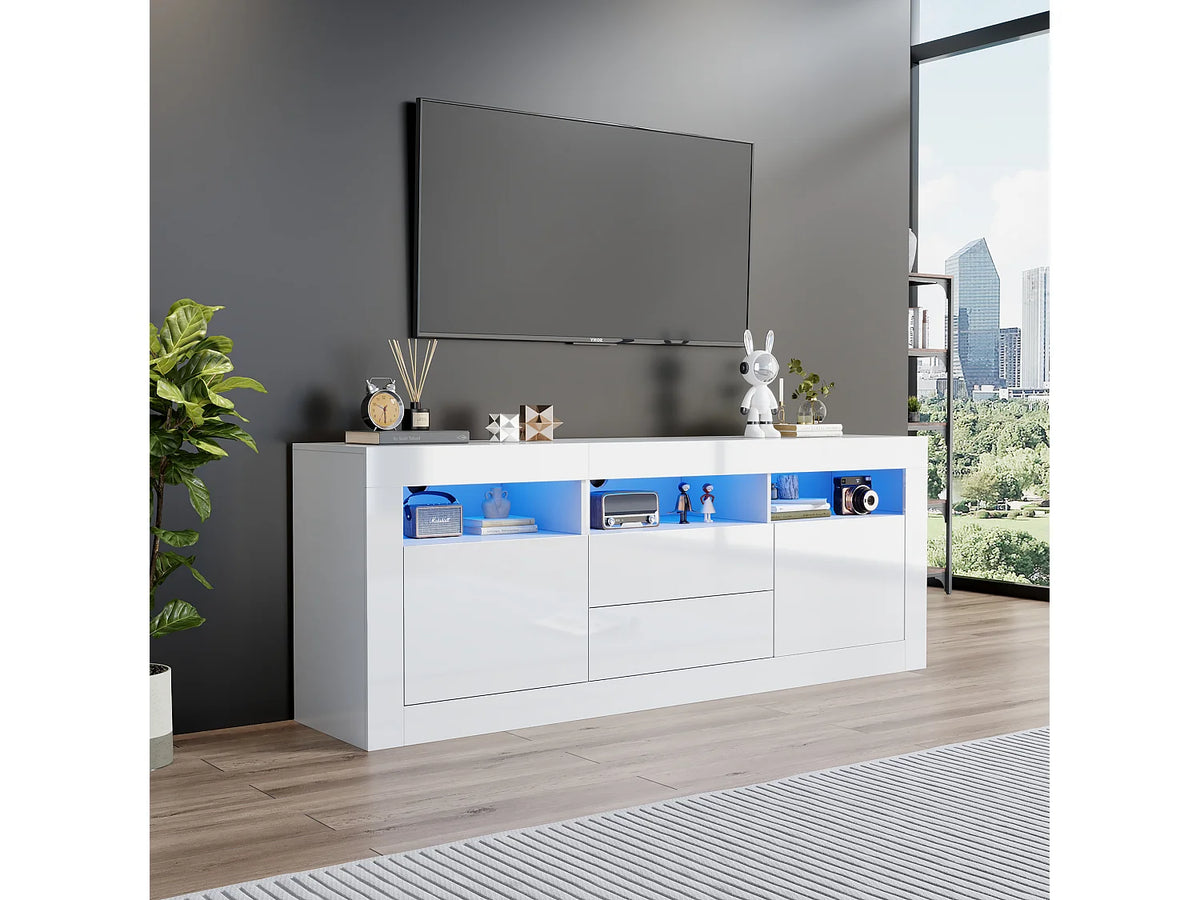 Meuble TV en Bois Blanc 160 cm 2 Portes - MERAX