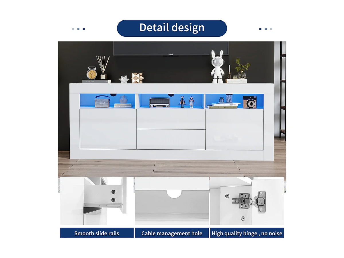Meuble TV en Bois Blanc 160 cm 2 Portes - MERAX vue 2