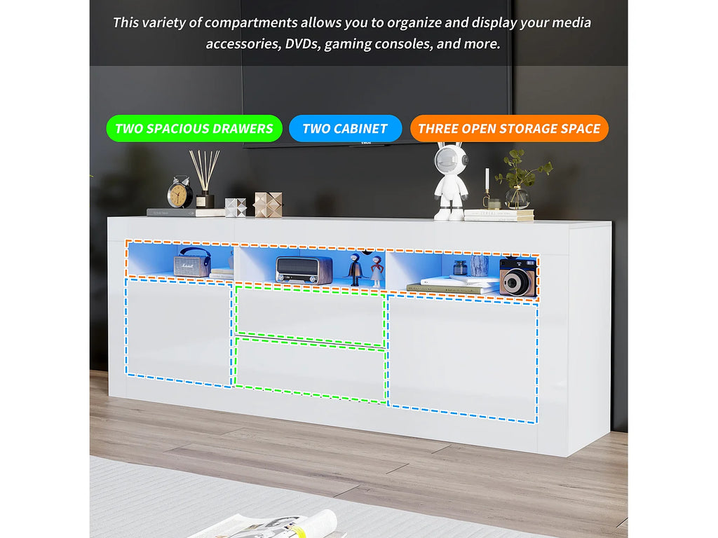 Meuble TV en Bois Blanc 160 cm 2 Portes - MERAX vue 3