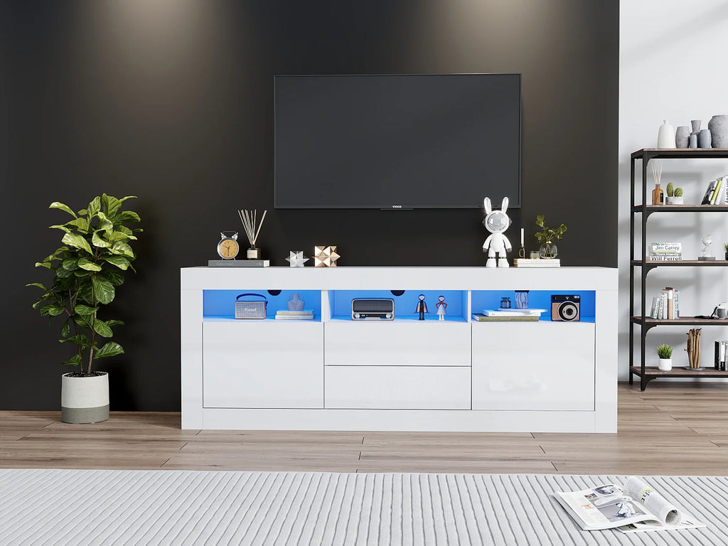 Meuble TV en Bois Blanc 160 cm 2 Portes - MERAX vue 5