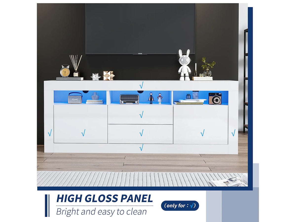 Meuble TV en Bois Blanc 160 cm 2 Portes - MERAX vue 6