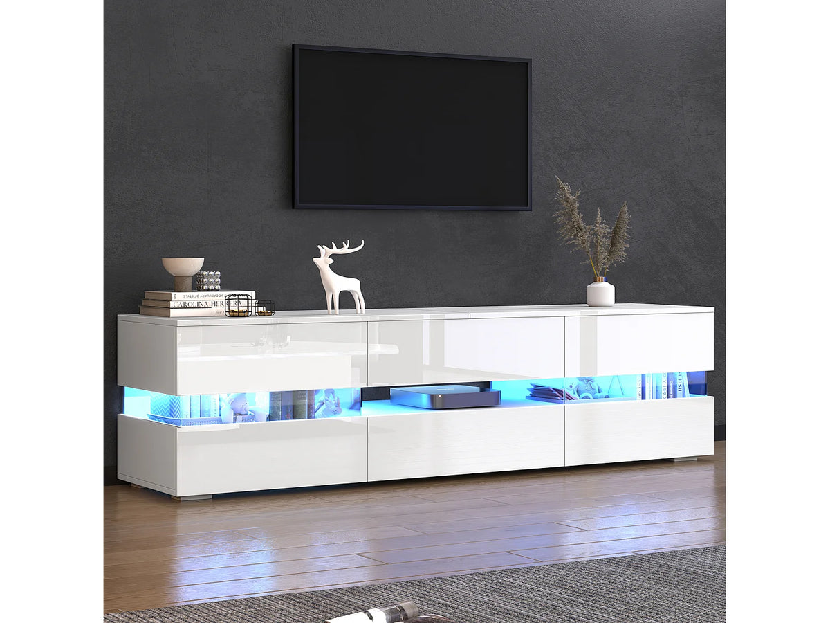 Meuble TV en Bois Blanc 160 cm 4 Portes - MERAX vue 2