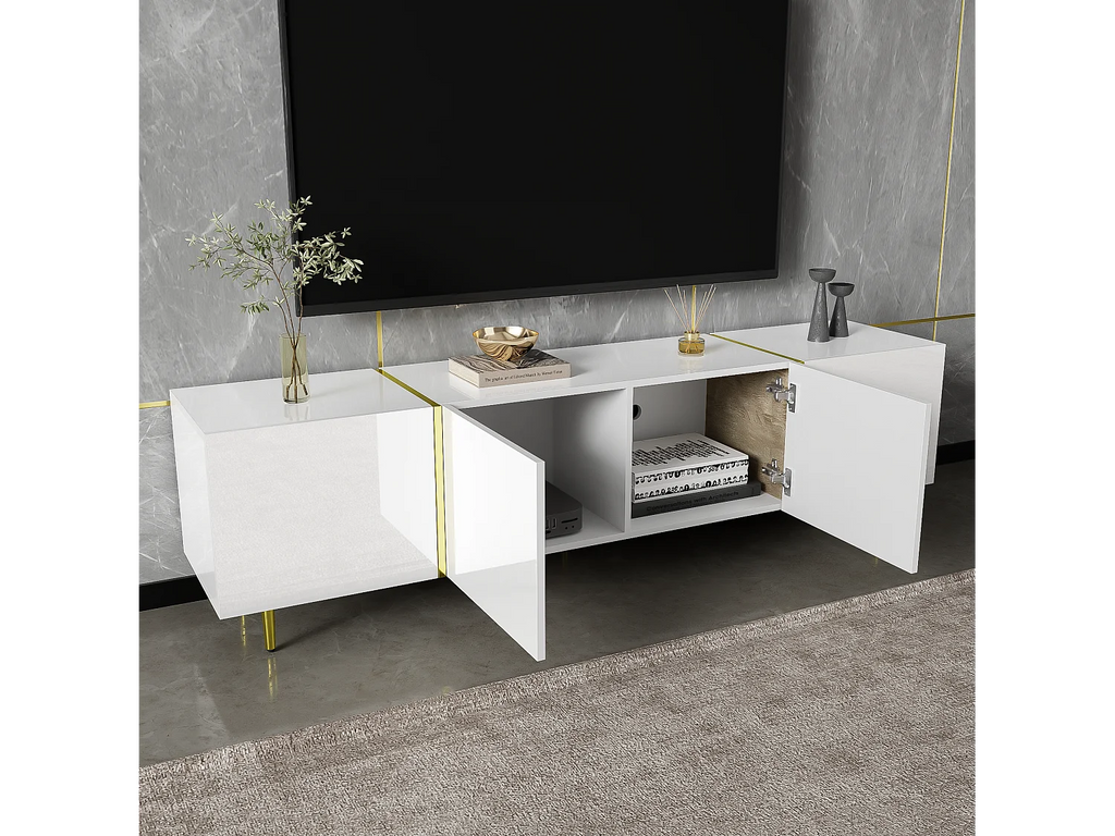 Meuble TV en Bois Blanc 170 cm 4 Portes - MODERNLUXE vue 2
