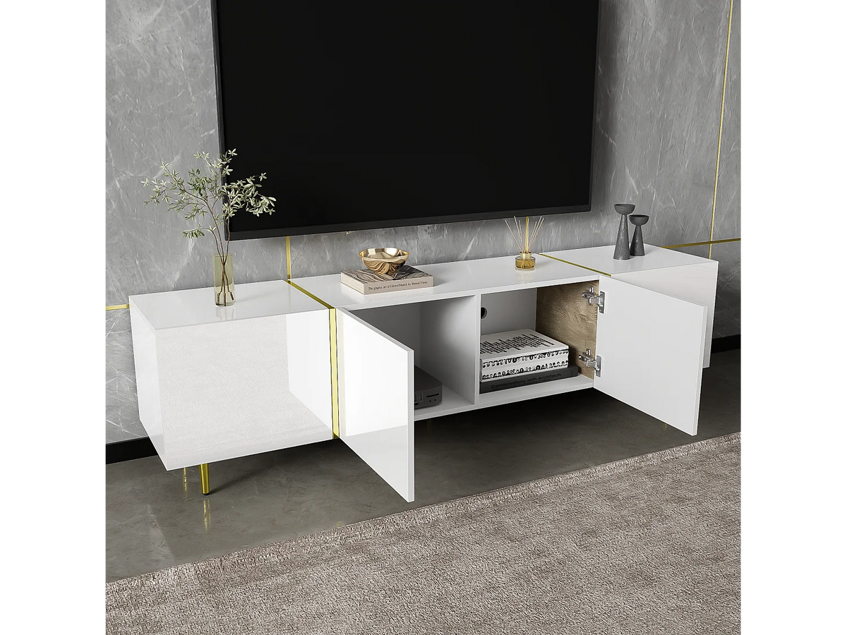 Meuble TV en Bois Blanc 170 cm 4 Portes - MODERNLUXE vue 2