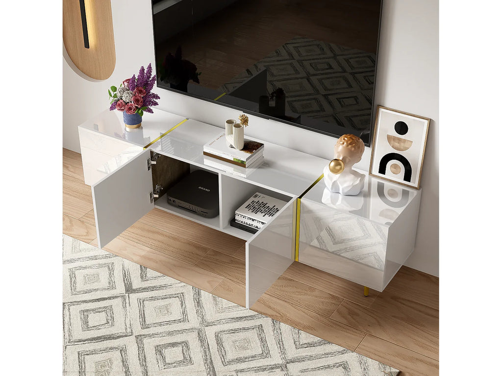 Meuble TV en Bois Blanc 170 cm 4 Portes - MODERNLUXE vue 3