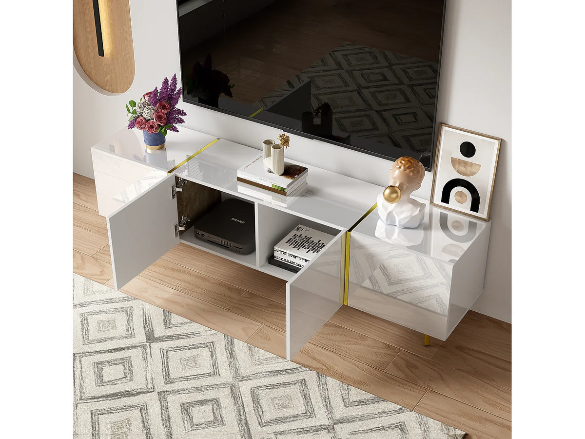 Meuble TV en Bois Blanc 170 cm 4 Portes - MODERNLUXE vue 3
