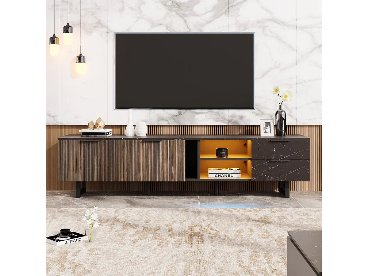 Meuble TV en Bois Noir 200 cm - MERAX