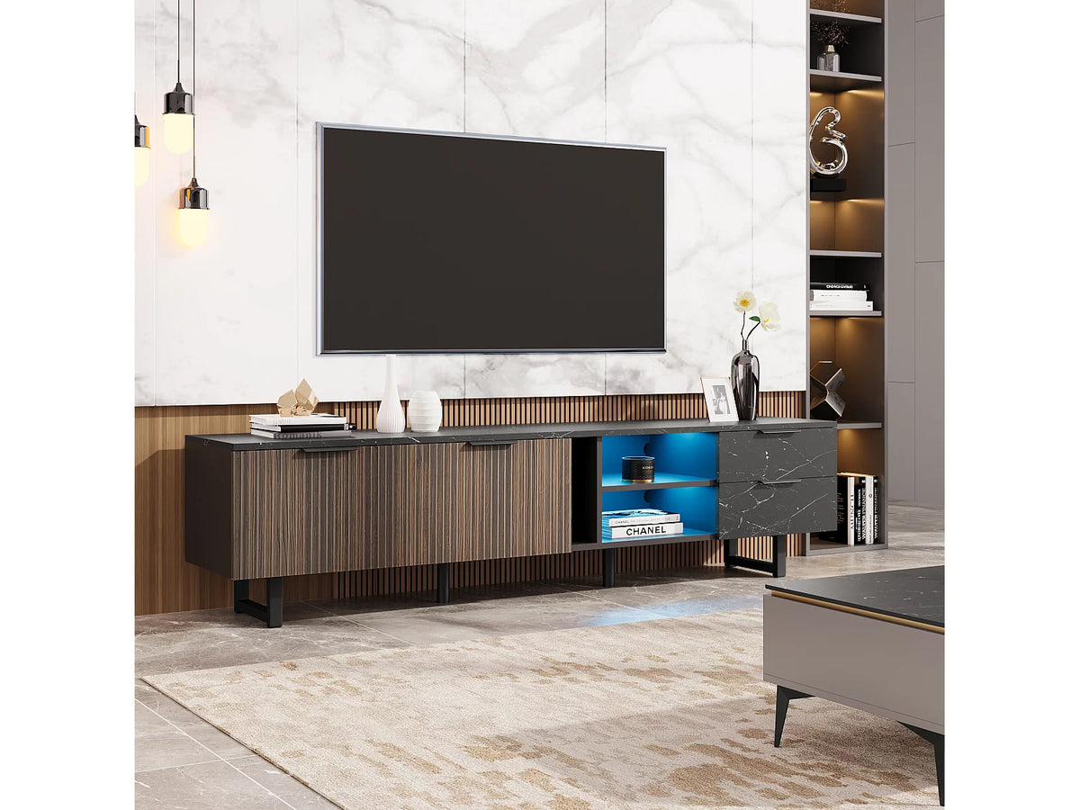 Meuble TV en Bois Noir 200 cm - MERAX vue 3