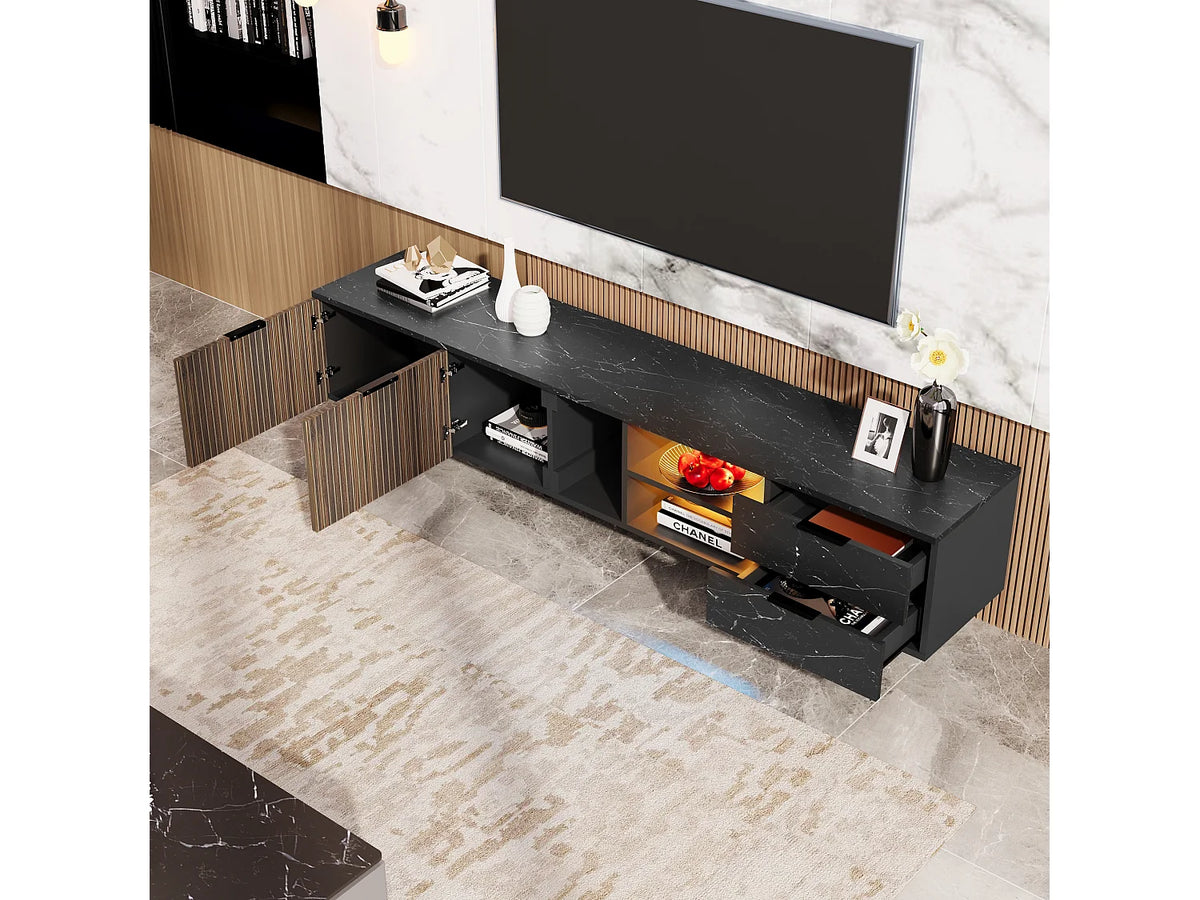 Meuble TV en Bois Noir 200 cm - MERAX vue 4