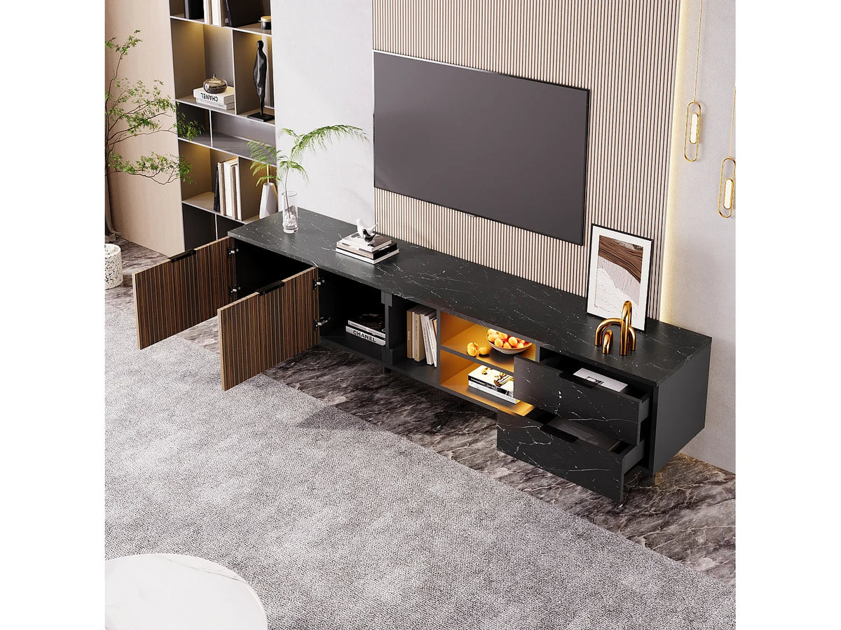 Meuble TV en Bois Noir 200 cm - MERAX vue 7