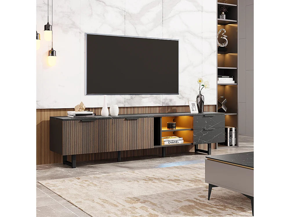 Meuble TV en Bois Noir 200 cm - SWEIKO vue 5