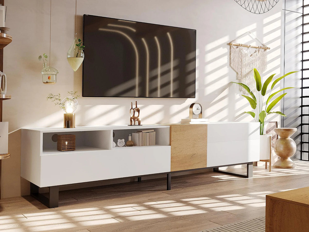 Meuble TV en Bois Blanc 180 cm 2 Tiroirs - MODERNLUXE