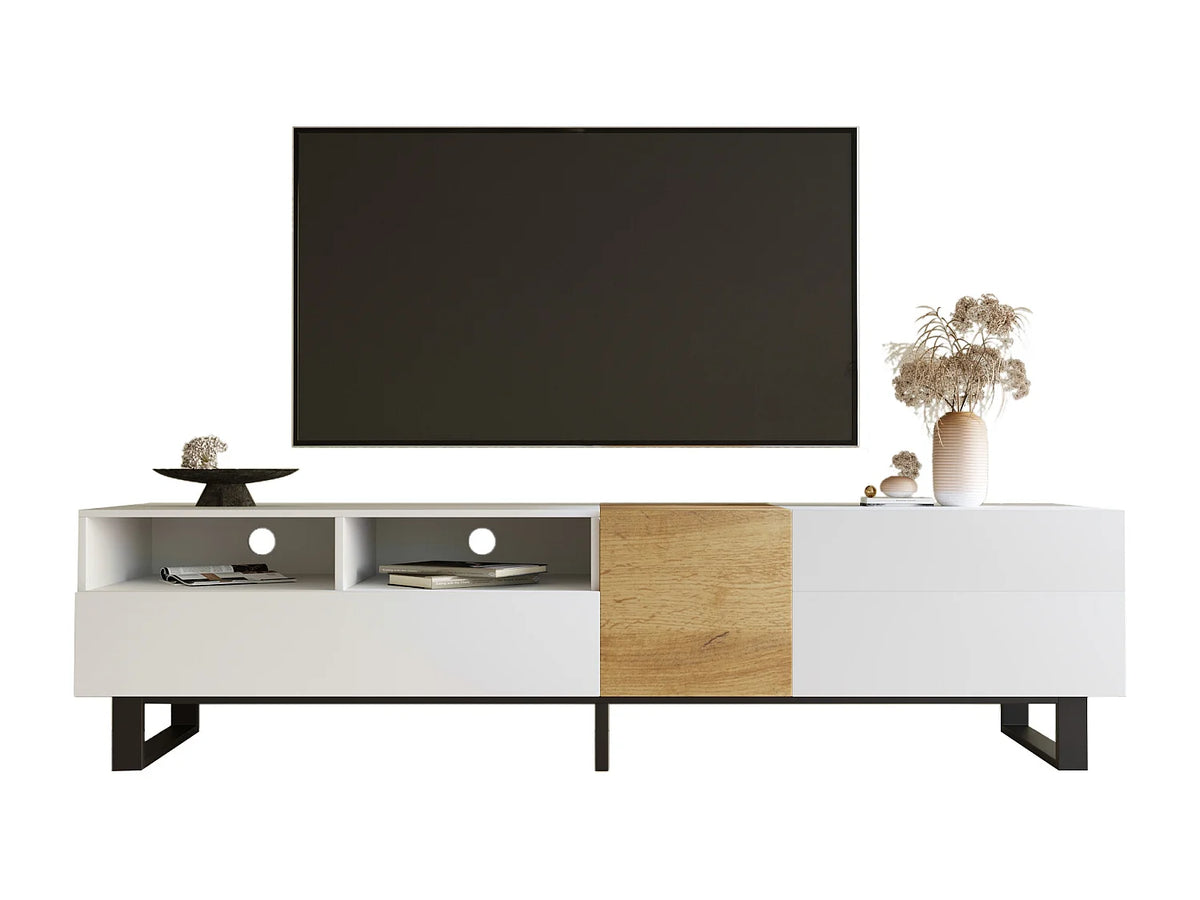 Meuble TV en Bois Blanc 180 cm 2 Tiroirs - MODERNLUXE vue 4