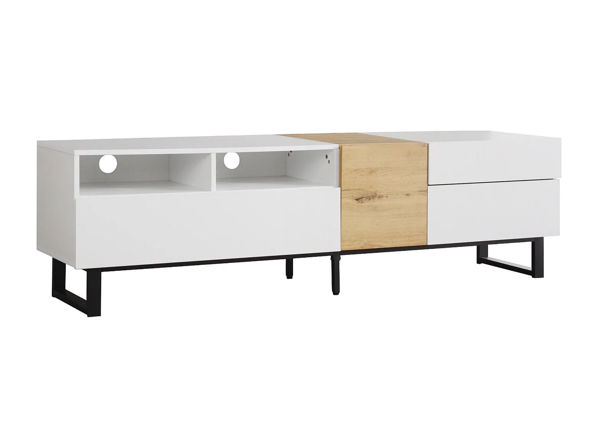 Meuble TV en Bois Blanc 180 cm 2 Tiroirs - MODERNLUXE vue 6