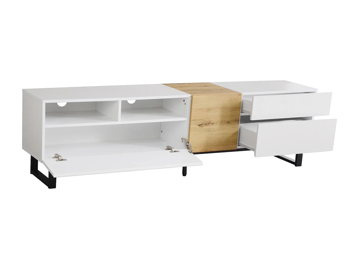 Meuble TV en Bois Blanc 180 cm 2 Tiroirs - MODERNLUXE vue 7