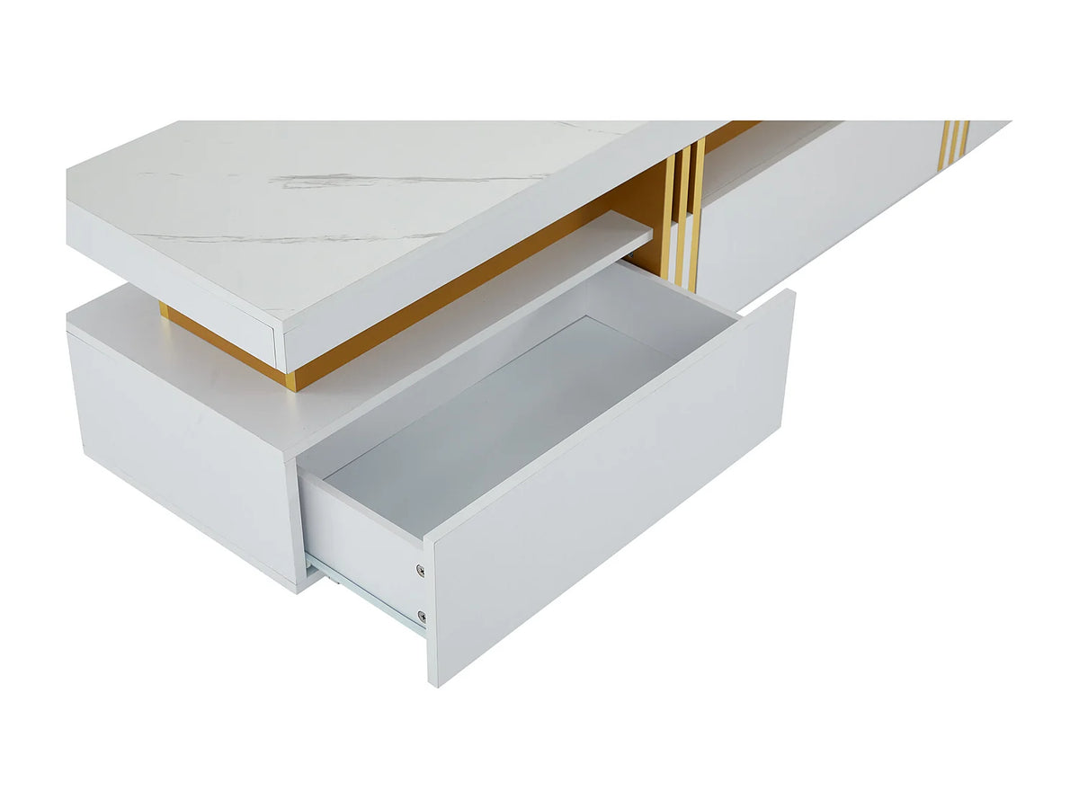 Meuble TV en Bois Blanc 200 cm 3 Tiroirs avec LED - MODERNLUXE vue 5