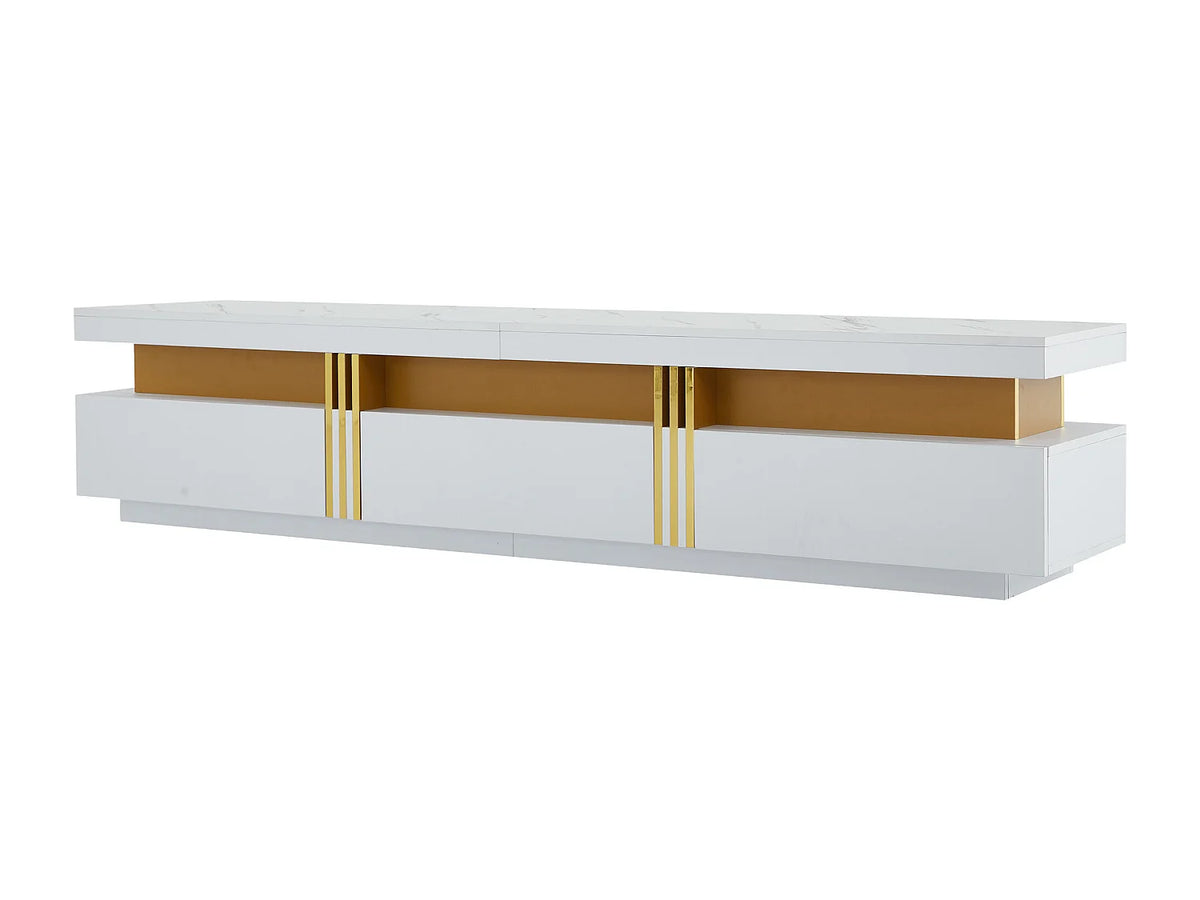Meuble TV en Bois Blanc 200 cm 3 Tiroirs avec LED - MODERNLUXE vue 9
