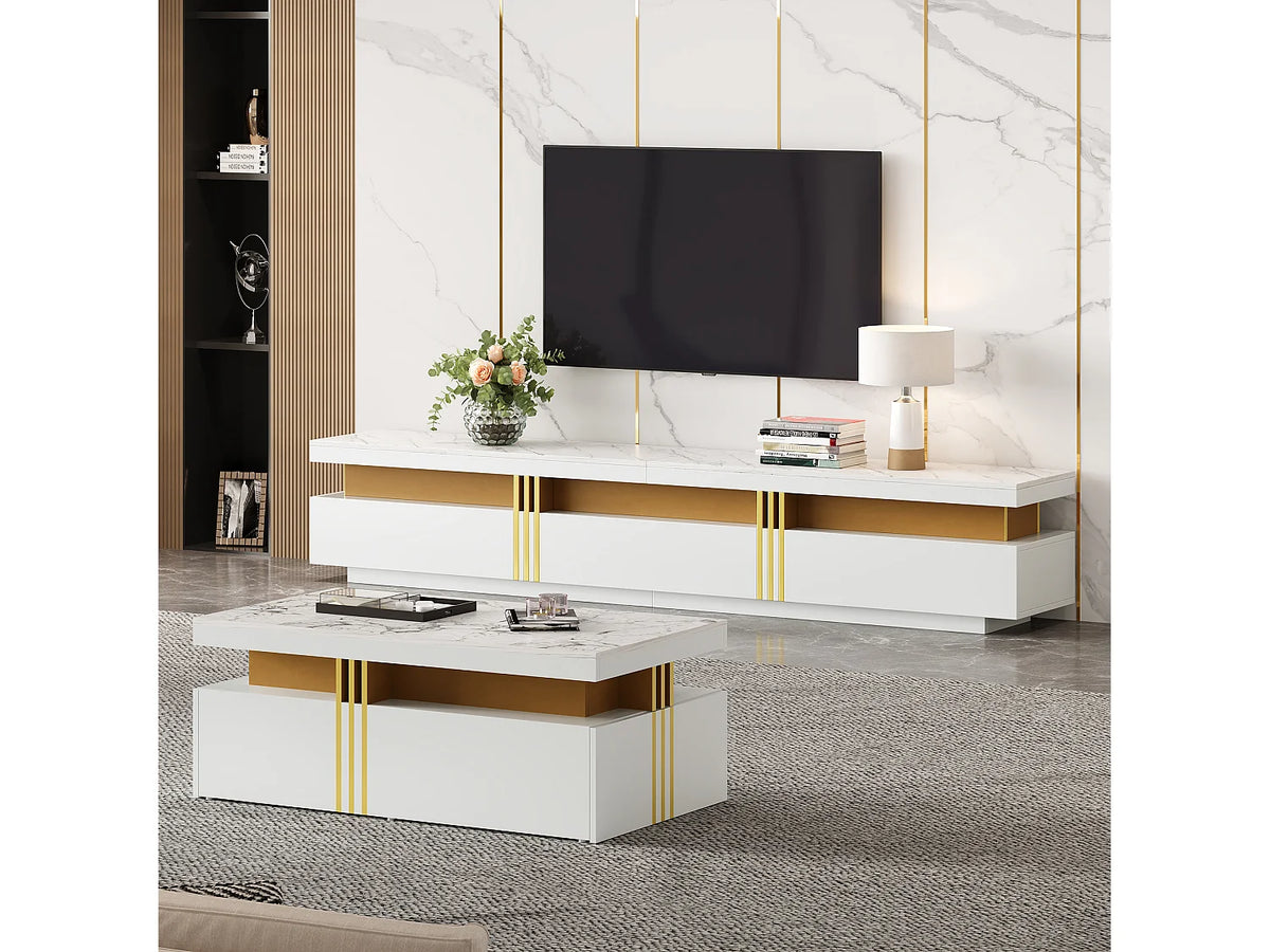 Meuble TV en Bois Blanc 200 cm Moderne - MERAX