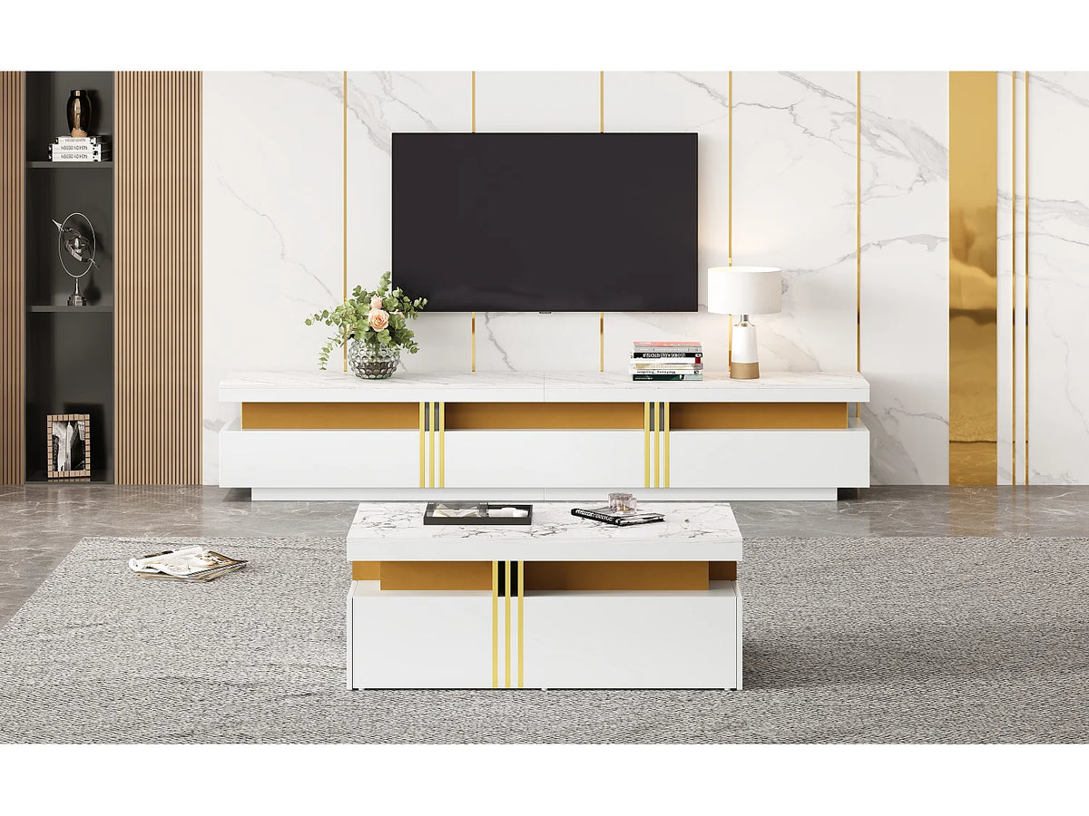 Meuble TV en Bois Blanc 200 cm Moderne - MERAX vue 3