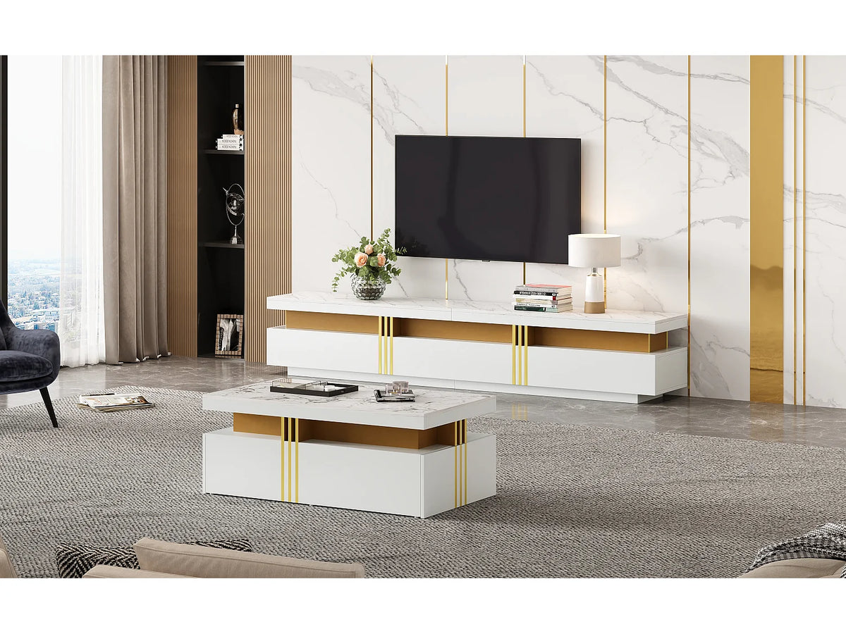 Meuble TV en Bois Blanc 200 cm Moderne - MERAX vue 4