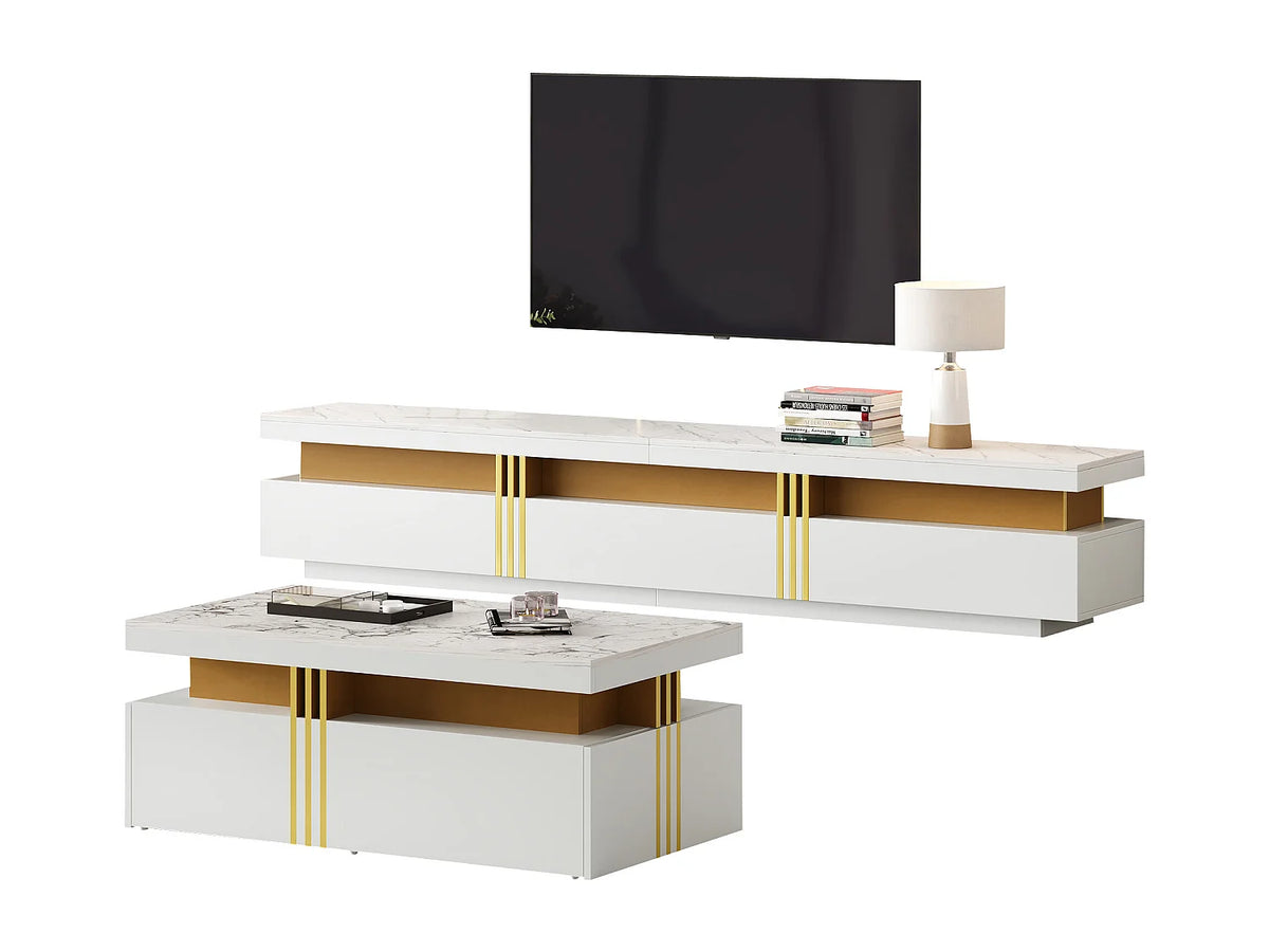 Meuble TV en Bois Blanc 200 cm Moderne - MERAX vue 6